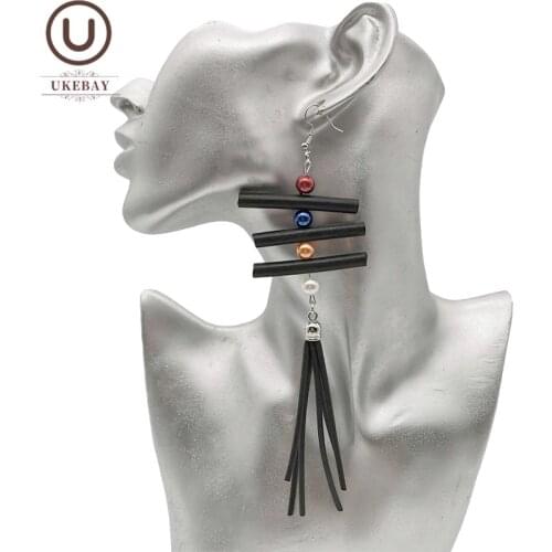 UKEBAY New Geometric Earrings Drop Earrings For Women Punk Gothic Jewelry Handmade Rubber Accessories Pearl Tassel Jewellery