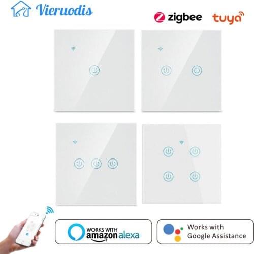 ZigBee Wall Touch Smart Light Switch With Neutral/No Neutral ,No Capacitor Smart Life/Tuya Works With Alexa Google Hub Required