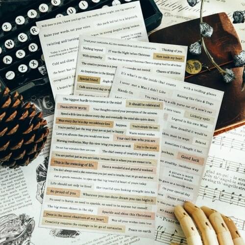 Vintage Phrase Stickers DIY Scrapbooking Junk Journal Base Collage Diary Typewriter English Alphabet Sticker