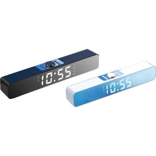 Mirror Bluetooth 5.0 Wireless Speaker 5W Multi-Function Rechargeable LED Bar Alarm Clock Sound Radio Bar Music Player