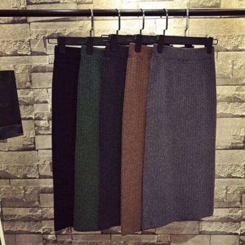 2020 Women sweater skirt pencil midi knitted skirt high waist skirts womens winter long warm knitting skirts split bottoms