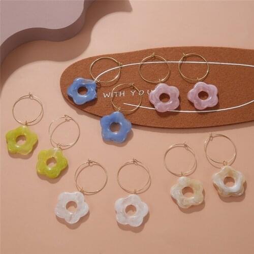 AOMU 2021 Fashion Metal Acrylic Splicing Earrings Geometric Irregular Hollow Round Flower Drop Earrings for Women Jewelry Gift