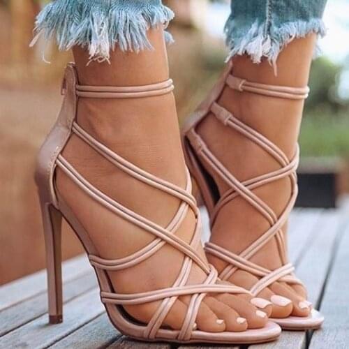 2021 Top Sale Sandals Cross-Ribbon High-Heeled Sandals Hollow Fishmouth In Womens Shoes Plus Size 43