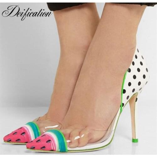 Deification Sexy Pointy Toe Women Pumps Sweet Watermelon High Heels Fashion Rome Style Formal Party Wedding Dress Shoes Zapatos