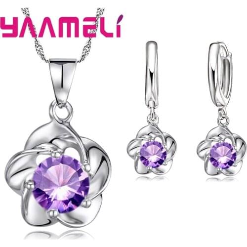 Nobel Elegance 925 Sterling Silver Bridal Jewelry Sets for Women Brides Gift AAA Zircon Flower Pendant Necklace Earrings
