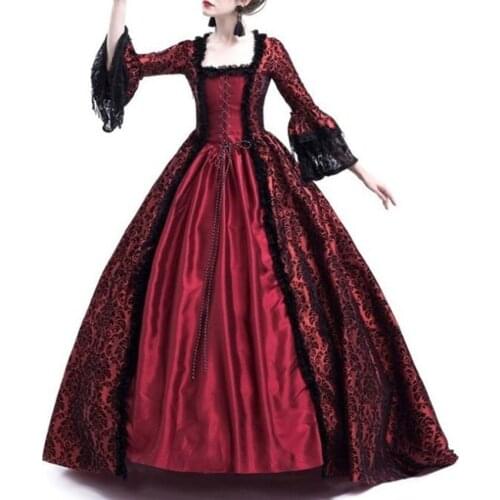 Women Medieval Dress Costume Halloween Female Court Retro Lace Trumpet Sleeve Countess Stage Costume Cosplay Costumes SL1815