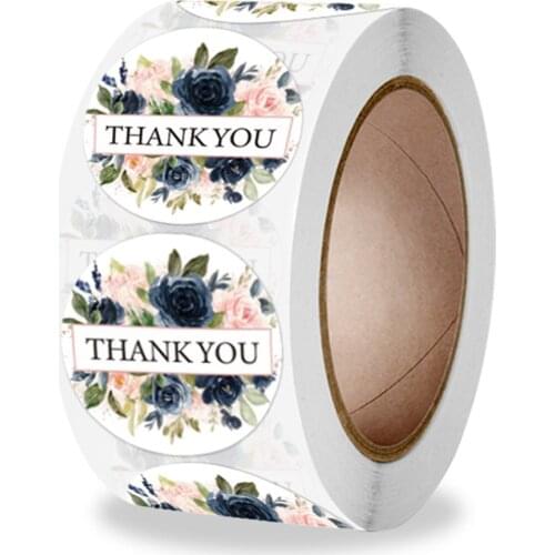 100-500pcs 1inch Thank You Stickers Printed Flower Plant Sticker for Bussiness Party Gift Decoration Labels Stickers
