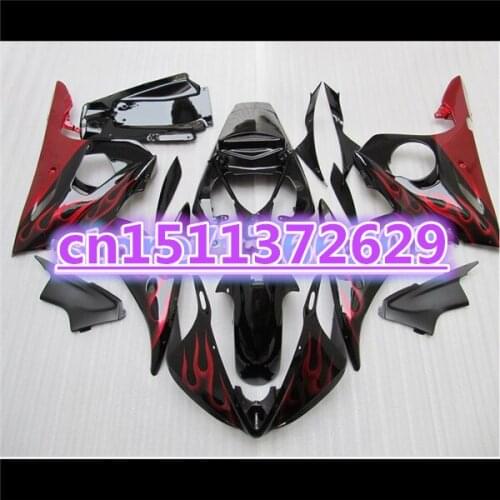 100%Fits ABS Fairing bodywork for YZF R6 2003 2004 2005 YZF-R6 03 04 05 red flames in black YZFR6 600 03-05 fairing kit-D D