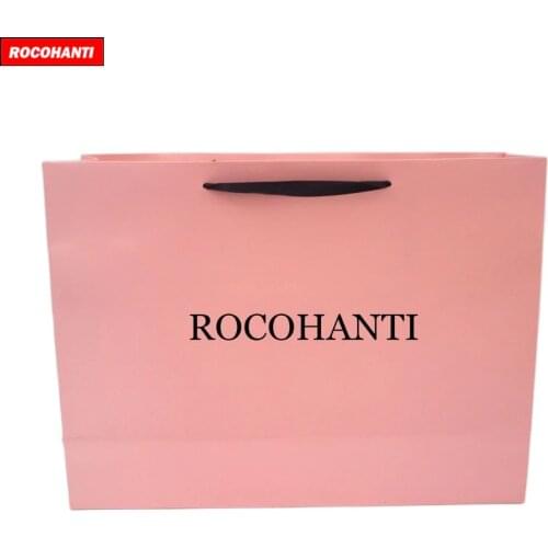 100X Custom your Own Logo Print Apparel Retail Pink Shopping Bags Gift Paper Carrying Bag With Black Ribbon Handle