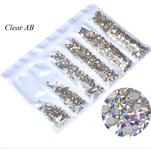 Swarovsky 1440Pcs Flatback Glass Nail Rhinestones Mixed Sizes SS4-SS50 Clear AB Nail Art Decoration Stones Manicure Accessories