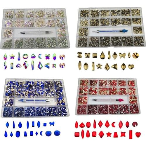 20/21/24grids Multi-Size Nail Rhinestones Mixed AB Glass Crystal Flatback Nail Glass with Dotting Pen Manicure Decoration DIY