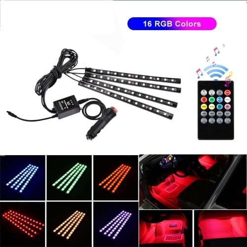 4PCS 48 LED Car Interior Atmosphere Neon Lights Strip Wireless IR Remote Control RGB LED Strip Lights Multiple lighting