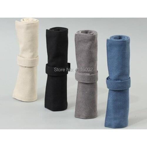 50pcs Modern Roll Up Canvas Paint Brush Bag Cases Makeup Cosmetic Pen Pencil Pouch Storage Bag Solid Color 23 x 19cm
