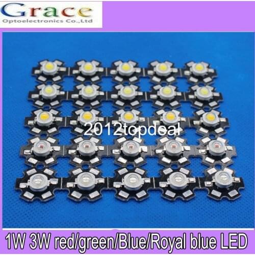 50pcs 1W 3W High Power white warm white red green Blue Royal blue 660nm LED with 20mm star pcb