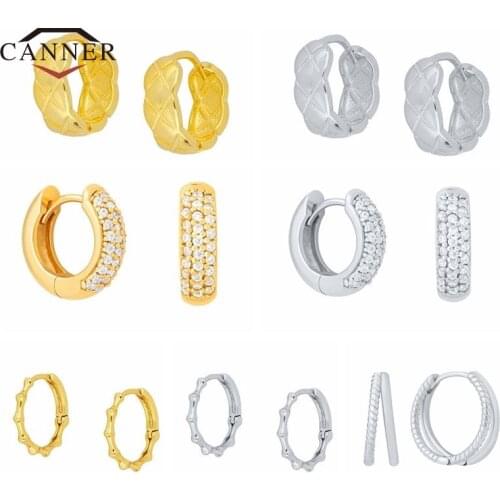 CANNER 925 Sterling Silver Hoop Earrings For Women CZ Zircon Huggie Earring INS Style Gold Color Ear Buckle Jewelry Pendientes