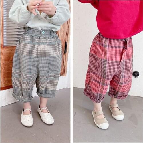 Spring Autumn Kids Pants 2021 New Baby Girls Casual Loose Plaid Pants 2 3 4 5 6 7 Y Children Fashion Harem Trousers Girls Pants
