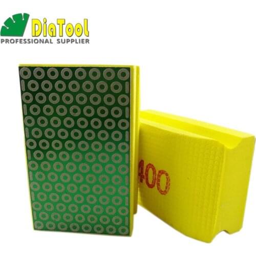 DIATOOL 2pcs Grit #400 Diamond Hand Polishing Pad 90X55MM Hard Foam-backed Manual Sanding Block For Marble Granite Tile Stone