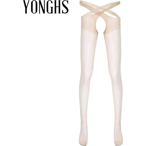 Sexy Gay Mens See-through Thin Pantyhose Hollow Out Open Crotch Erotic Sexy Costume Stretchy Cross Tights Lingerie Stockings