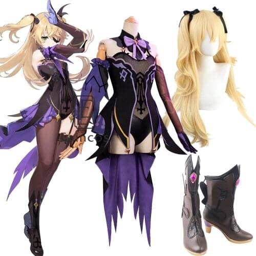 Game Genshin Impact Fischl Cosplay Costume Wigs Shoes Anime Outfits Dress Halloween Carnival Uniforms
