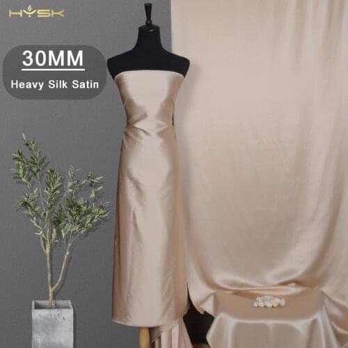 HYSK 100% satin silk fabric 30mm heavy thick plain real soft tulle natural mulbery champagne silk sewing for wedding dress CD256