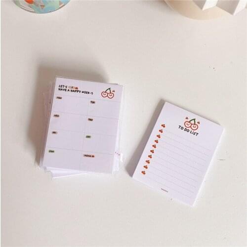 ​ins Cute Simple Style Cherry Grid Stripe To Do List 50sheets Kawaii Stationery Weekly Planner Stickers Memo Pad School Notebook