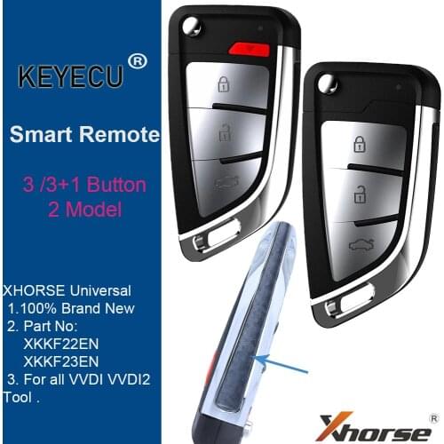 KEYECU XHORSE English Version XKKF22EN/XKKF23EN Flip Wired Universal Remote Control Car Key - 3 / 4 Buttons - for VVDI Key Tool