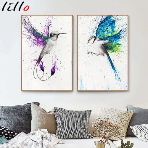 Hummingbird With Colorful Wings Abstract Oil Canvas Painting HD Printed Wall Art Poster Modern Living Room Home Decoration