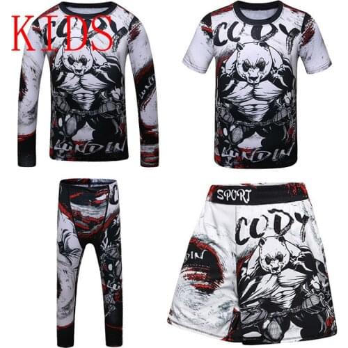 Compression Kids MMA Rashguard T Shirts+Pants Clothes Shorts BJJ Tracksuit Boxing Jerseys Muay Thai Boy Kickboxing Sport Sets