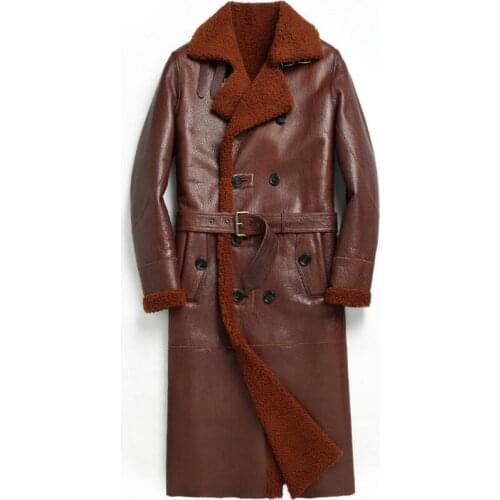 Hot fashion noble custom luxury wool X-Long coat man winter shearling jacket