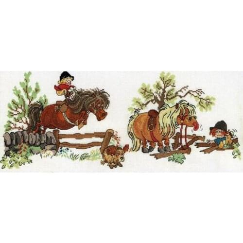 Hot Embroidery Little Girls on Plump Ponies Cross Stitch Patterns Kitchen with 100% Cotton Floss & Free Shipping for Wall Decor