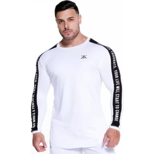 Running Sport Long Sleeve T Shirts Men Gym Fitness Training T-shirt Bodybuilding Man Jogging Elastic Skinny Black White Tee Tops