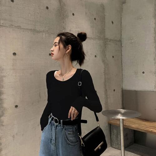 FRANATO tights New autumn and winter womens round neck long-sleeved solid color tights