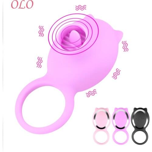 OLO 3 Speeds Tongue Licking Vibrator Penis Ring Vagina Clitoris Stimulate Cock Ring Rotation Oral G-spot Massage Sex Toys
