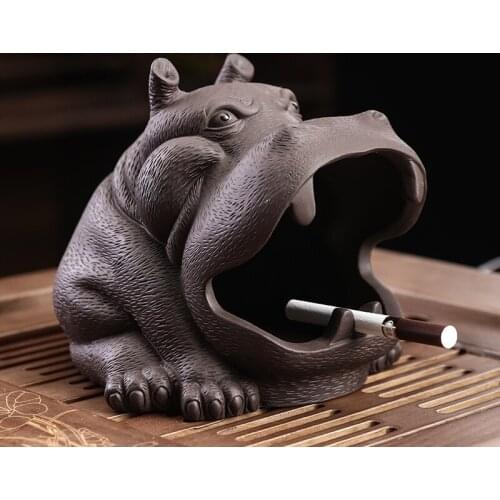 Ceramic Cute Animal Ashtray Hippo Bulldog Living Room Office Home Large-capacity Anti-ash Car Portable Ashtray Birthday Present