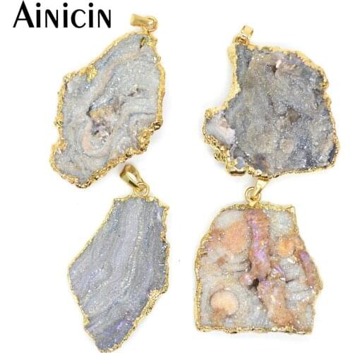 5pcs Unique Free Form Natural Drusy Mushroom Stone Gold Color Pendant For Women Jewelry