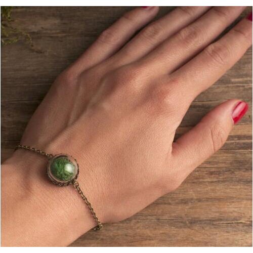 50pcs 15mm half round glass vial pendant Green moss handmade chain adjustable antique brass glass vial bracelet (finished brace)