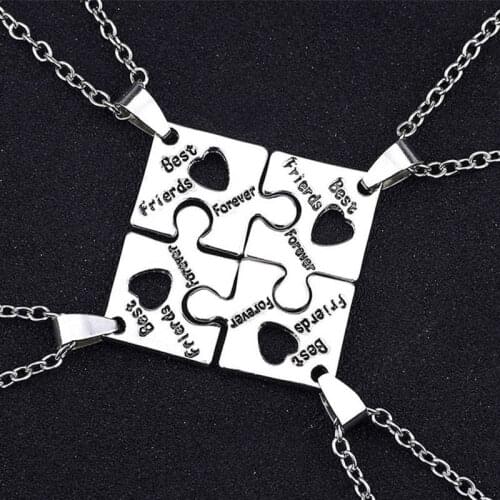 Popular Best Friends BFF Necklace Jewelry 4 PCS/Set Stitching Square Puzzle Alloy Pendant Best Friends Girlfriends Necklaces