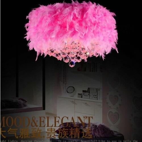 Multi color feather pendant lights childrens room hanging light crystal pendant lamp bedroom kids wedding lighting fixture