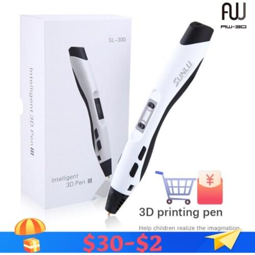 SL-300 3D Printing Pen sl 300 White Color 3D Printing Pencil with 1.75mm 5m PLA ABS Printer Filament Creative Gift for Children