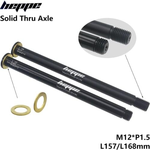 HEPPE Bike Thru Axle Rear Hub Solid Thru Axle Shaft Skewers 168mm 157mm Thread Pitch P1.5 w/ Brass Spacer for MTB Road Bike DH