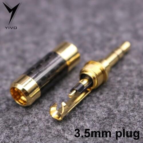 10pcs YIVO Hi-end Gold Plated Audio Male Earphone Headphone plug Carbon Fiber 3.5mm stereo 1/8" jack connector for 3mm~6mm Cable