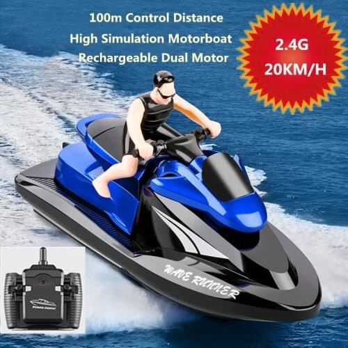 Electric 20KM/H High Speed Racing Boat RC Motorboat for Pools Lakes 2.4Ghz Waterproof Toy 100M Control Dual Motor Drive Surfing