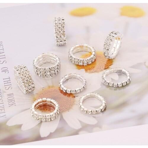 Sparkling Adjustable Elasticity Ring Full Rhinestones Inlaid Compatible to All Fingers Size Gifts for Boys and Girls FS99