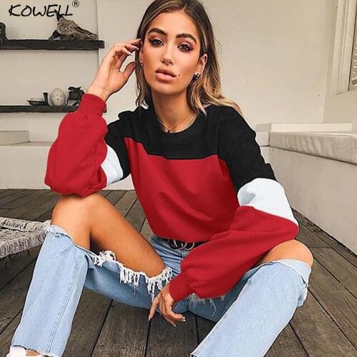 Hot Sale 2018 New Spring Autumn O Neck Long Sleeve Lace Up Sweatshirts Casual Patchwork Plus Size Hoodies Women Streetwear