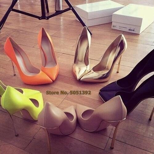 Women High Heel Stiletto Pumps Pointed Toe Patent Leather Pumps Metal Heel Shallow Fashion Party Dress Wedding Shoes