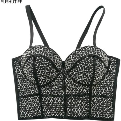 Crop Top Sexy Beaded Women Cropped Tops Night Club Party Corset Off Shoulder Push Up Bustier Cami Built in Bra Lingerie 8160