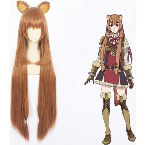 The Rising of The Shield Hero Tate No Yuusha Raphtalia Brown Long with Ear Cosplay Synthetic Hair Halloween Party + Free Wig Cap