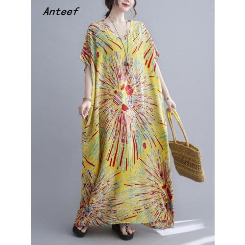 Short sleeve cotton vintage floral dresses for women casual loose long woman summer dress elegant clothes 2021