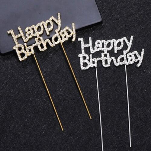 1Pcs Sparkly birthday cake topped with rhinestone golden cake family boys and girls birthday party baby baking decoration