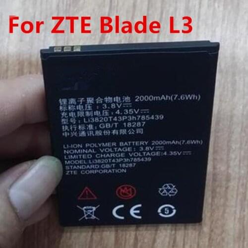 100% Real Battery 2000mAh Li3820T43P3h785439 For ZTE Blade L3 Newly Production High quality Battery+Tracking number